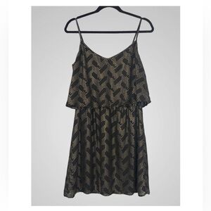 NWT FISHBOWL Black & Gold Metallic Dots Spaghetti Strap Mini Party Dress Jr. Lg